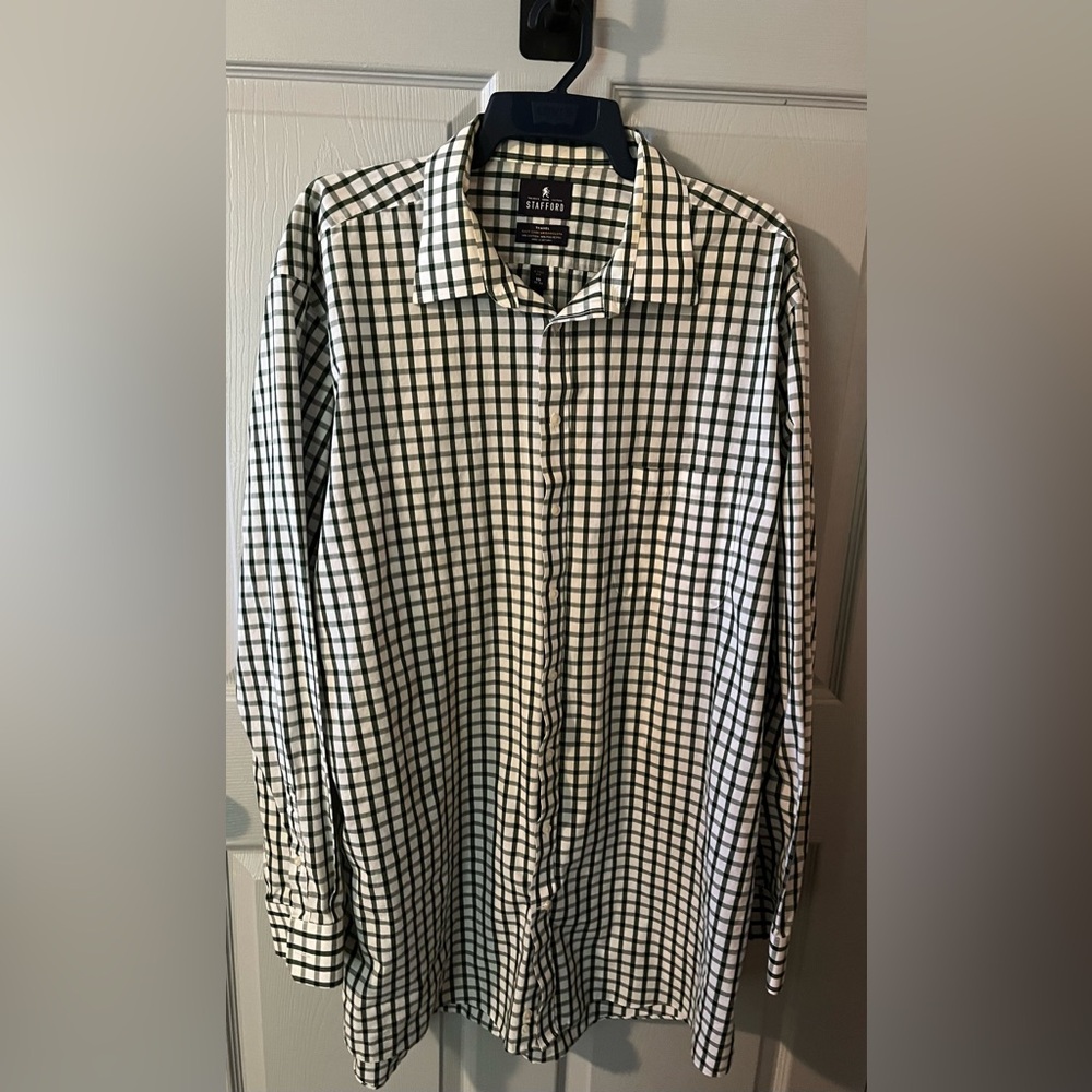 Stafford Men’s Shirt Size 19 (38-39) X Tall Fit Green White